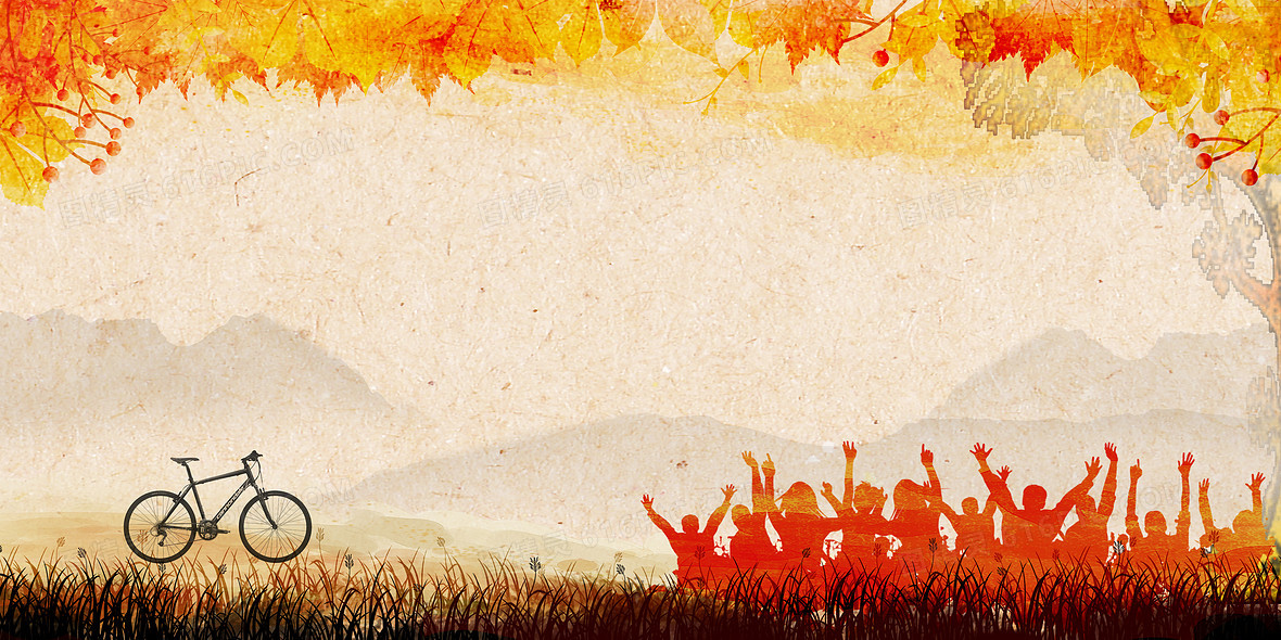 复古枫叶同学聚会剪影创意背景