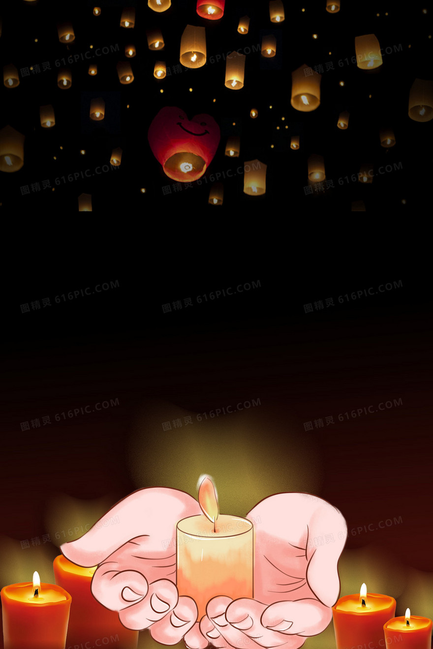 简洁手捧蜡烛祈福背景