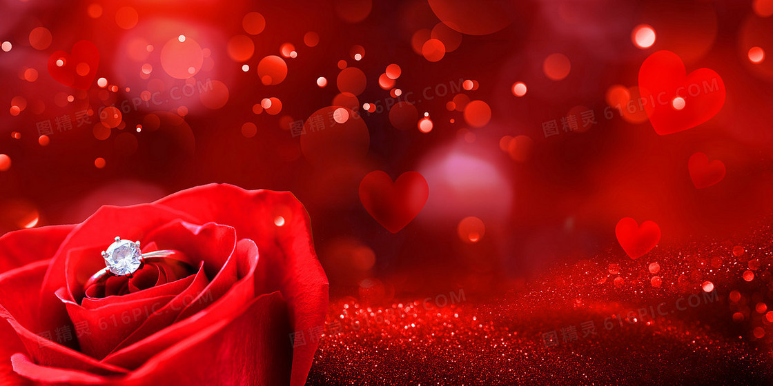 红玫瑰钻戒婚庆婚礼光效摄影图合成背景