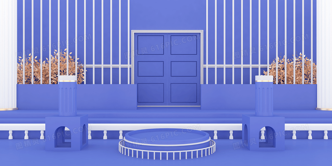 蓝色简约C4D立体促销电商背景