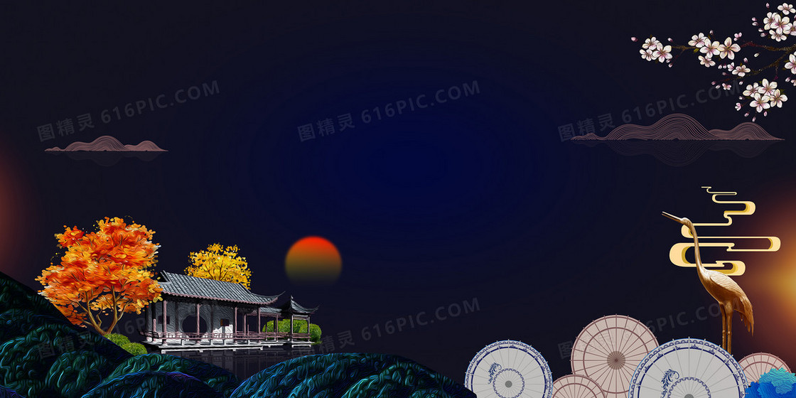 大气华丽暗金中式世外桃源房地产宣传背景