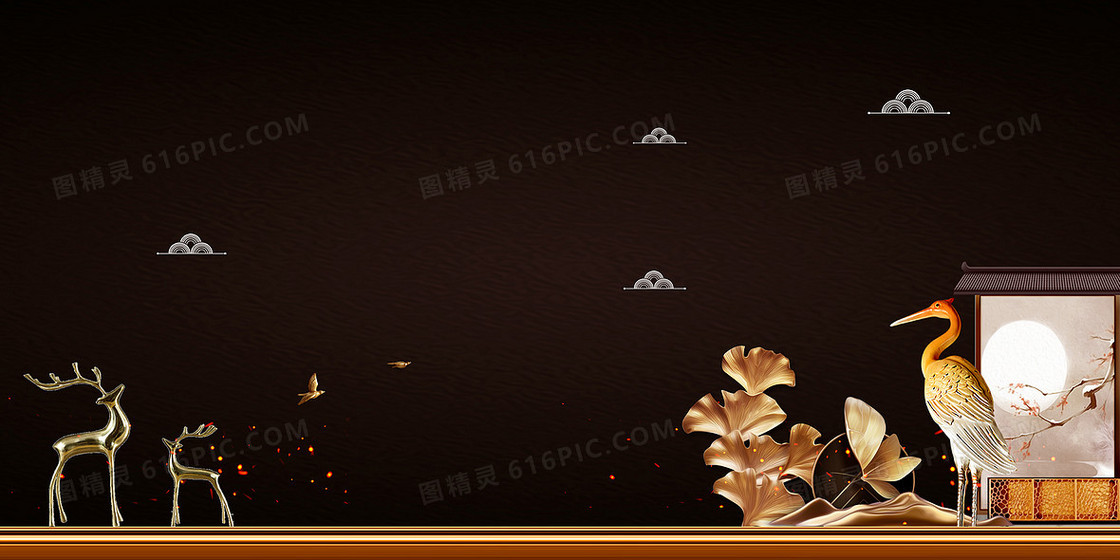 中国国风房地产鸟语花香创意宣传背景
