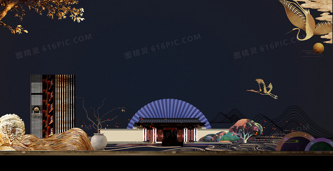 大气华丽创意新中式房地产宣传背景