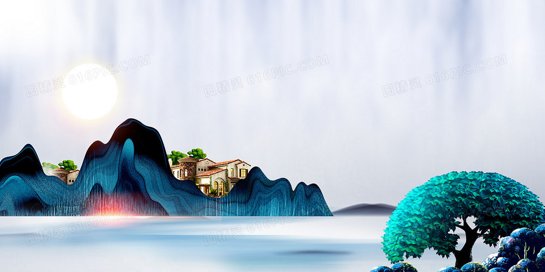简约清新新中式房地产楼盘开卖宣传背景