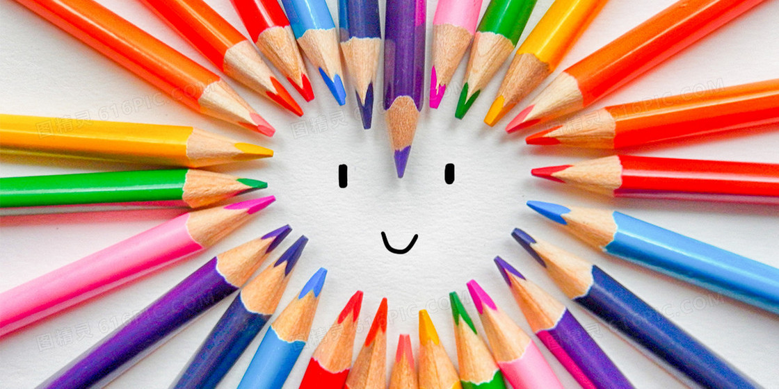商务彩色铅笔开心表情创意背景