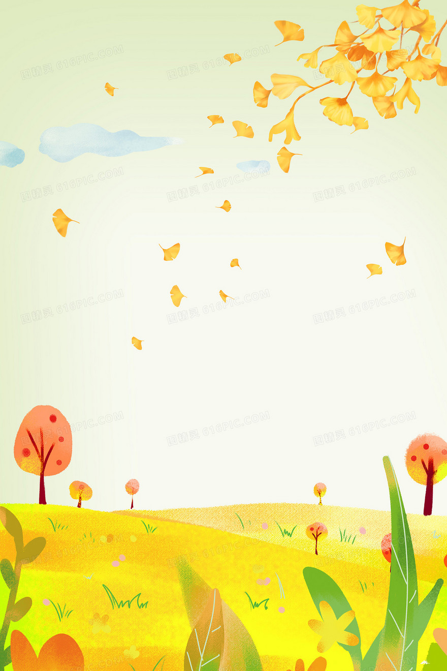 秋天银杏树叶飘落背景