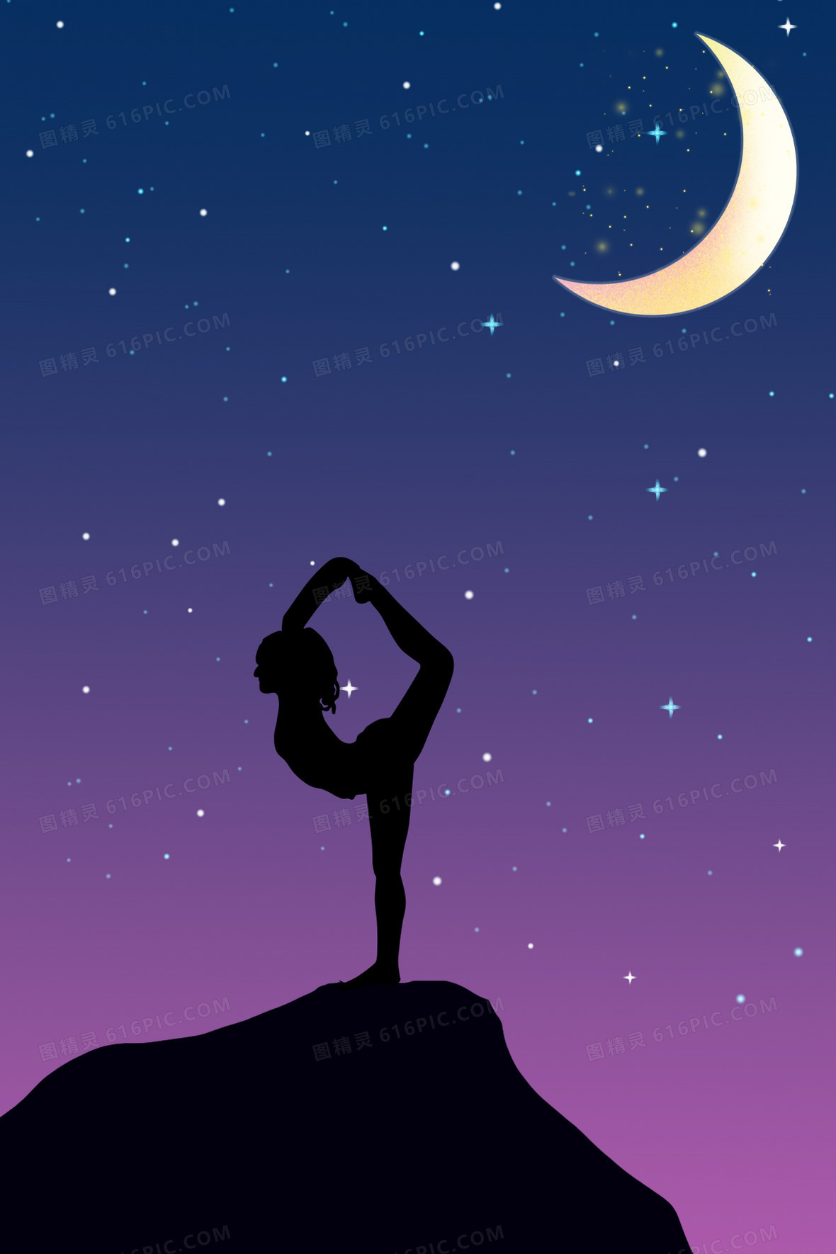 瑜伽体式人物剪影运动创意背景