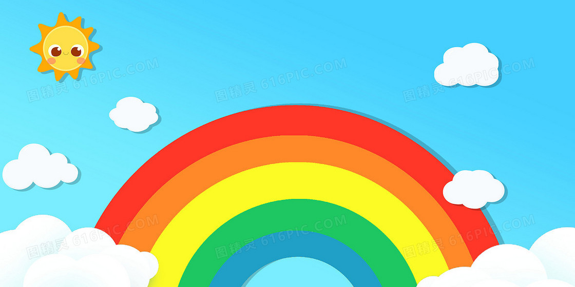 蓝天白云彩虹创意卡通儿童背景图