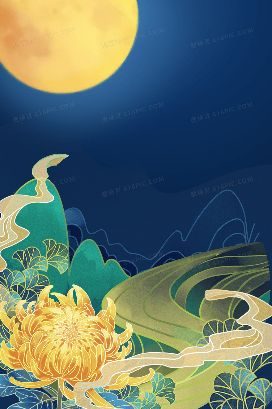 国潮风重阳佳节赏菊宣传背景