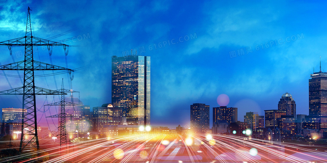 国家电网城市夜景流光摄影图合成背景
