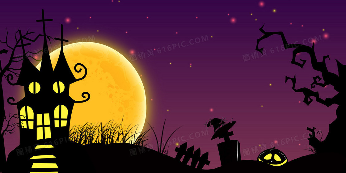 创意恐怖阁楼夜色万圣节背景