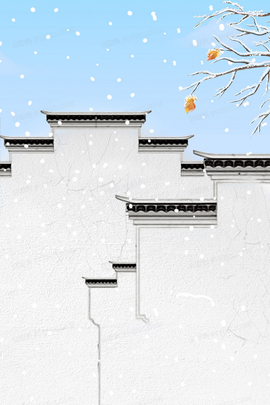 创意中国风意境冬季下雪背景