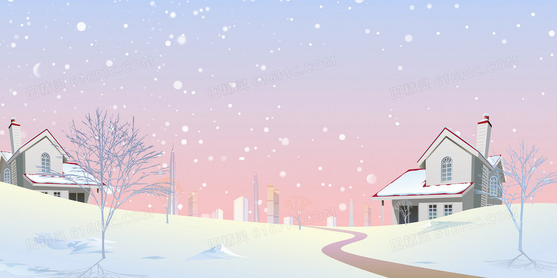 创意卡通手绘意境下雪美景背景