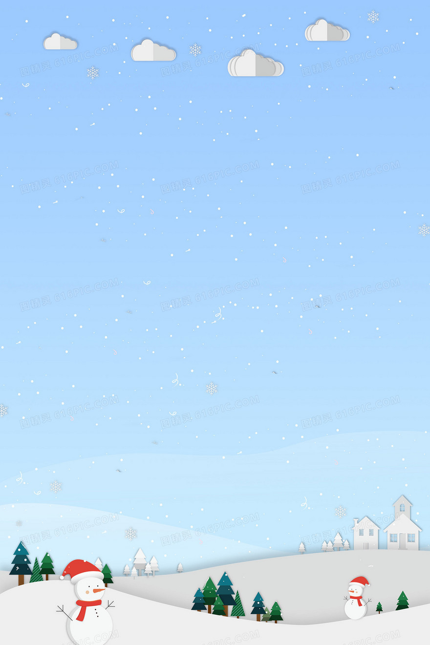 手绘卡通冬天雪景背景