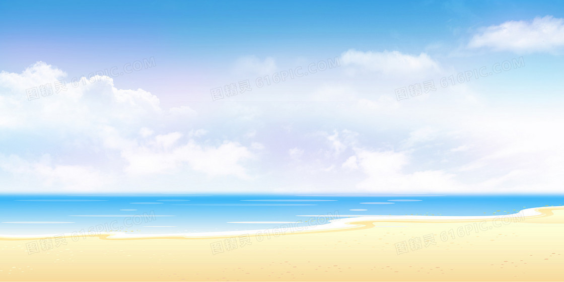 唯美大气蓝天白云沙滩风景背景