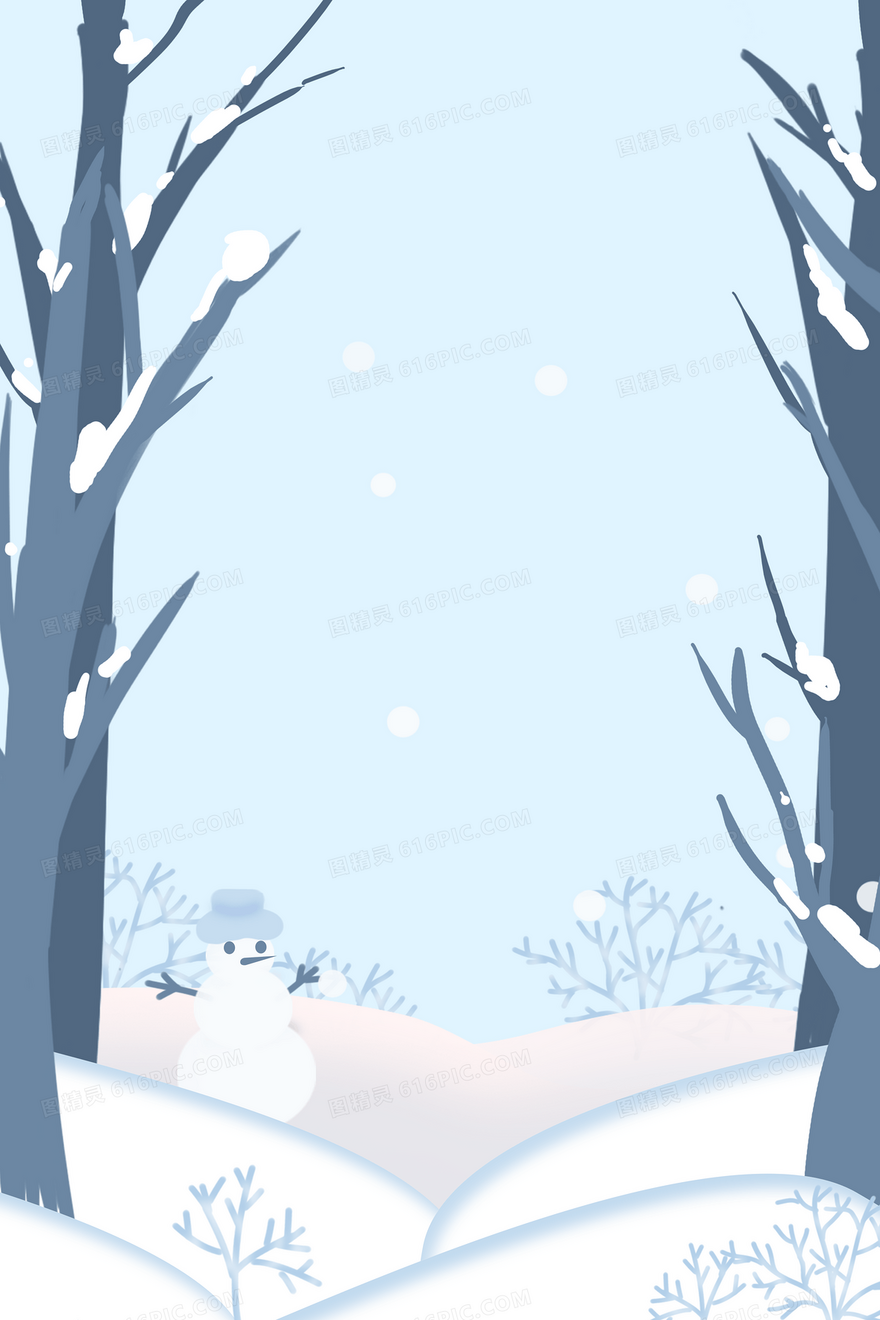 手绘卡通冬季下雪堆雪人背景