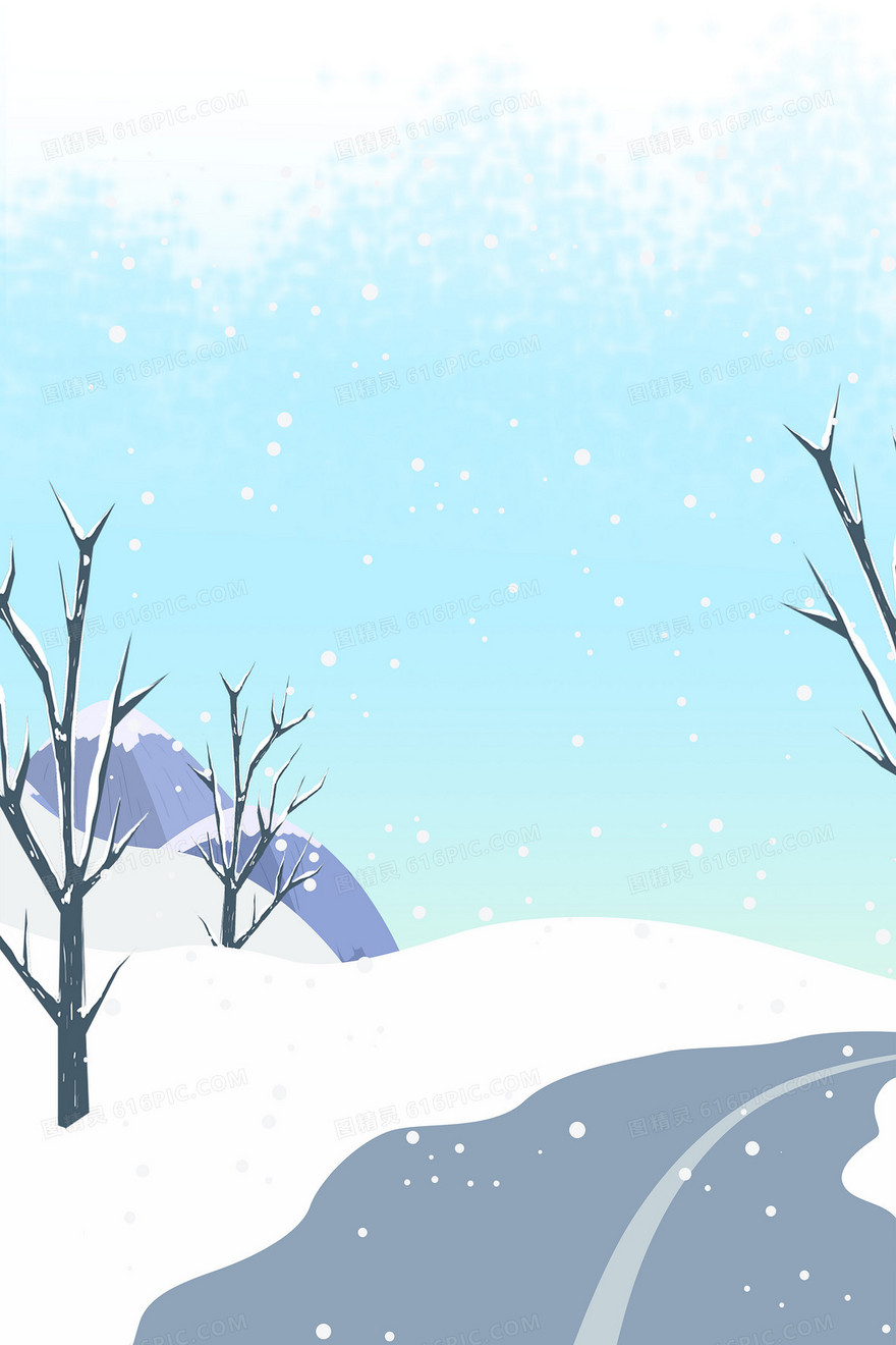 蓝色清新冬天下雪雪景背景