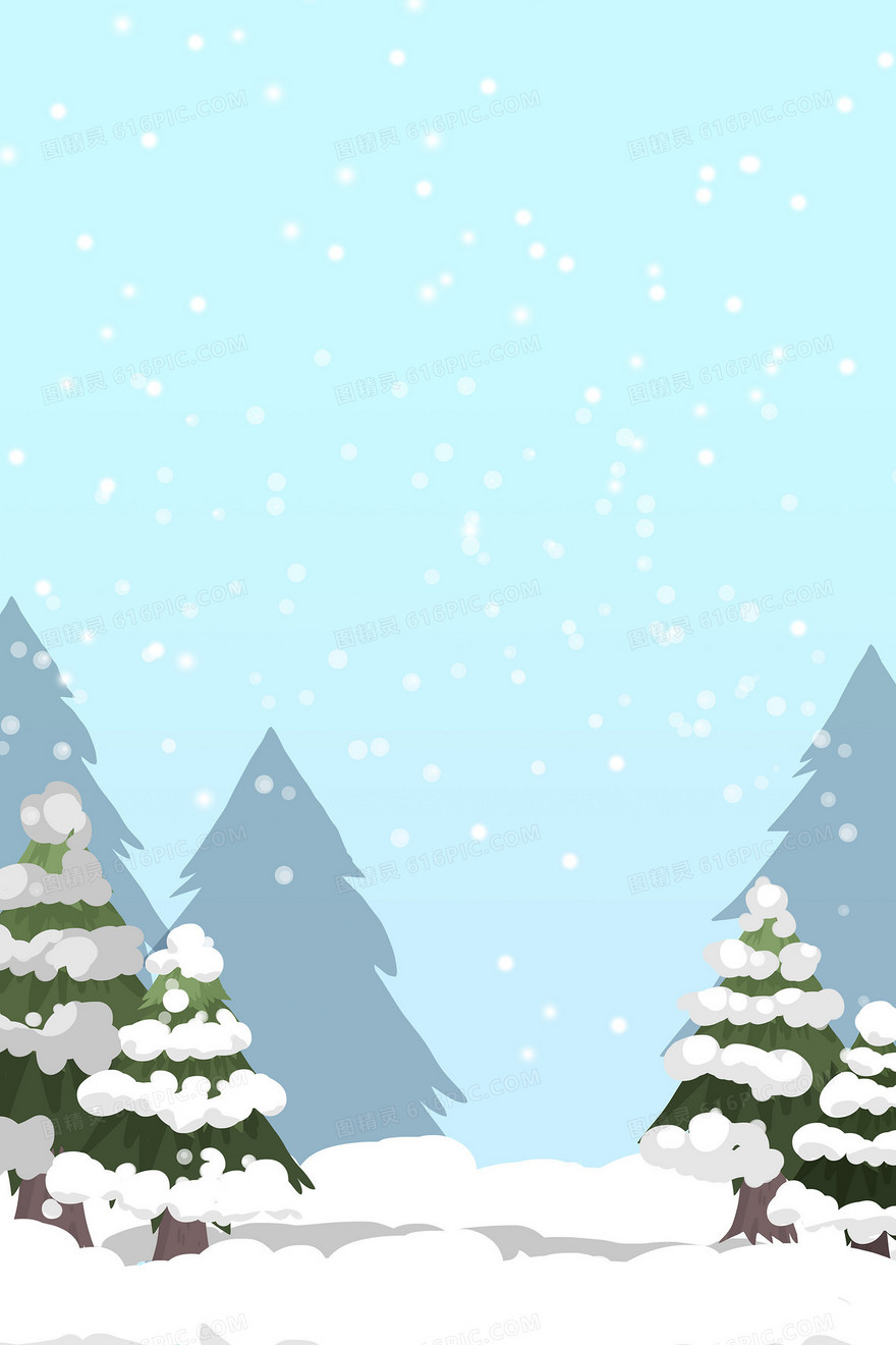 蓝色冬季下雪植物背景
