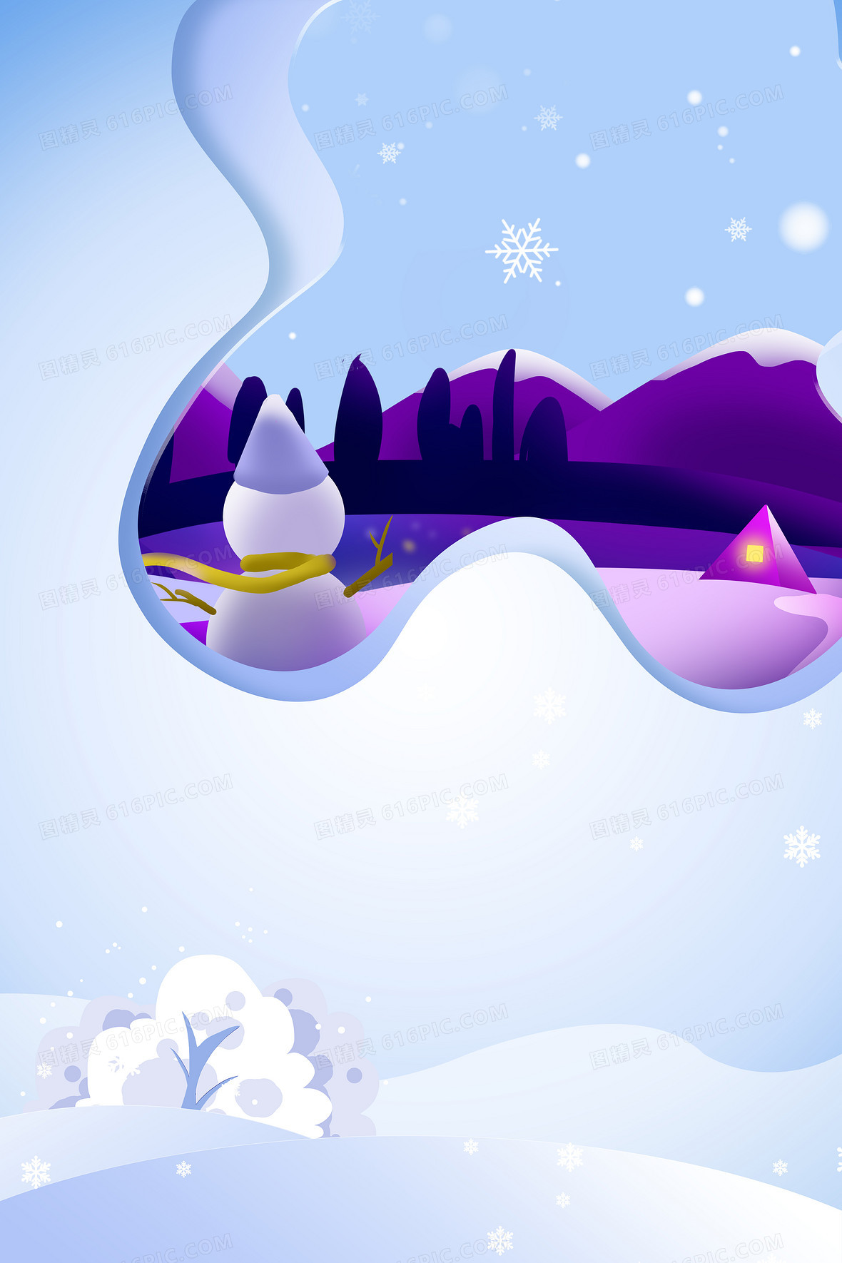 冬季寒冷冰雪雪花雪人背景