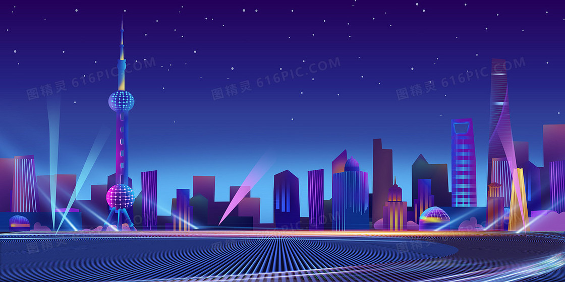 炫彩渐变上海城市地标背景