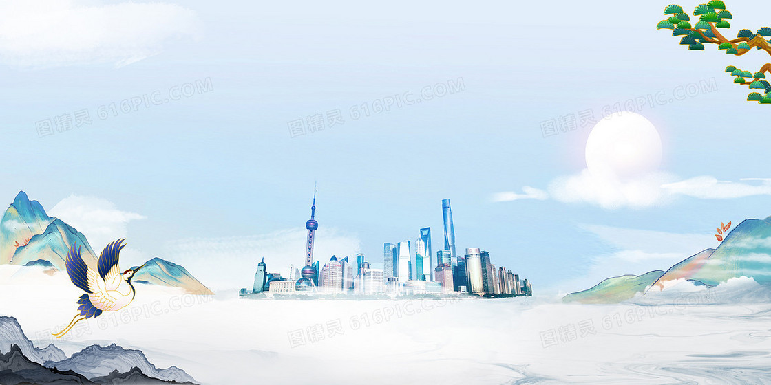 中国风上海城市地标摄影图合成背景