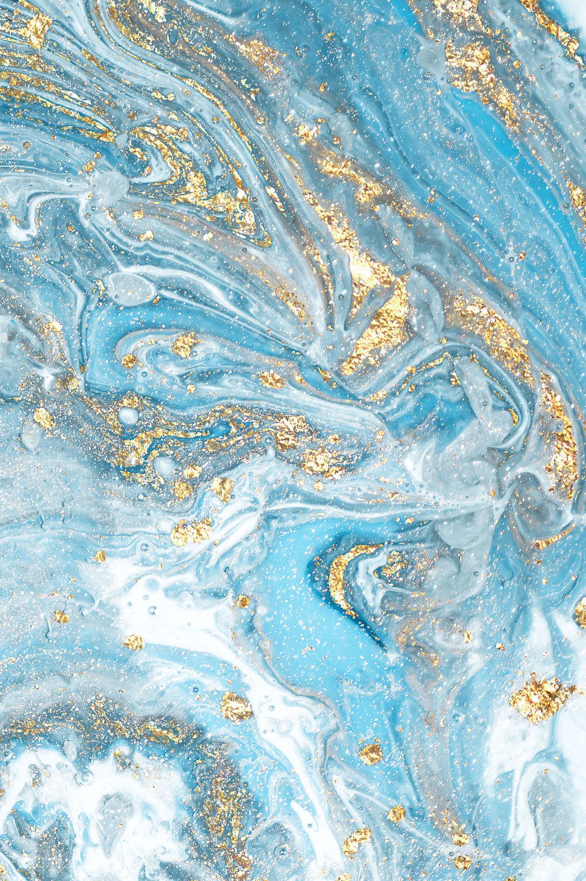 蓝色海浪鎏金纹理轻奢背景