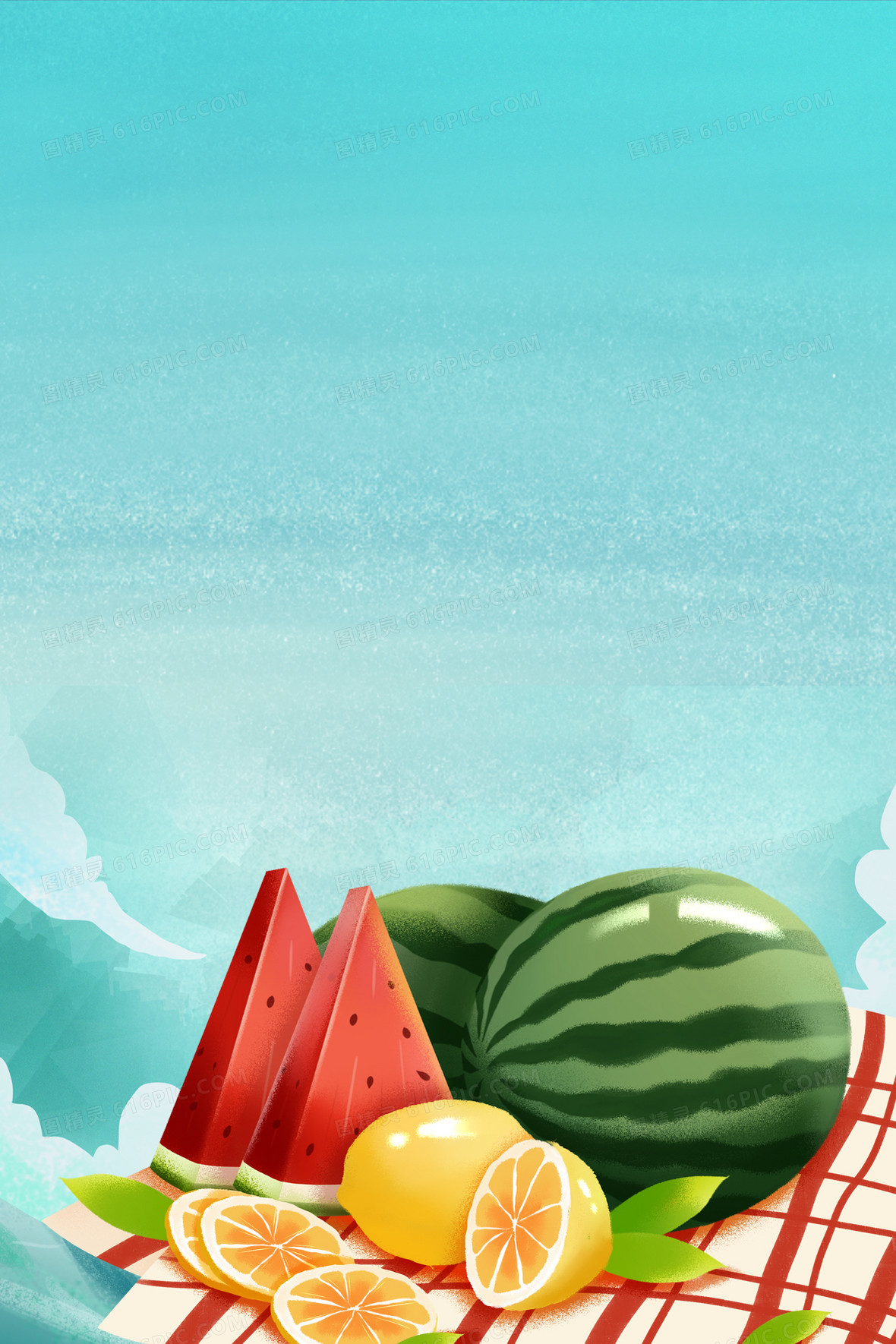 创意手绘清爽水果夏天背景