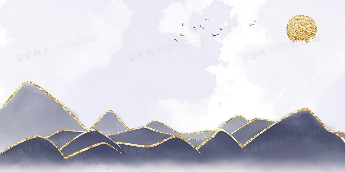中国风轻奢鎏金山水背景