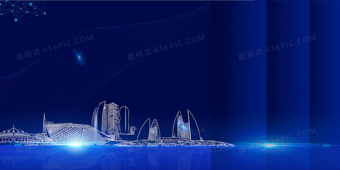 蓝色创意商务科技广州城市建筑线稿背景