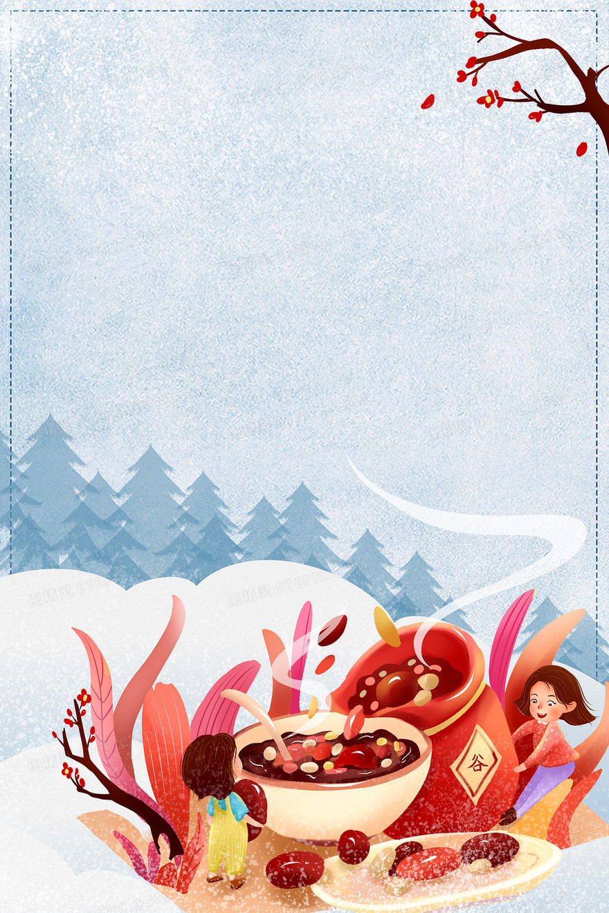 冬季传统节日腊八节腊八粥卡通背景