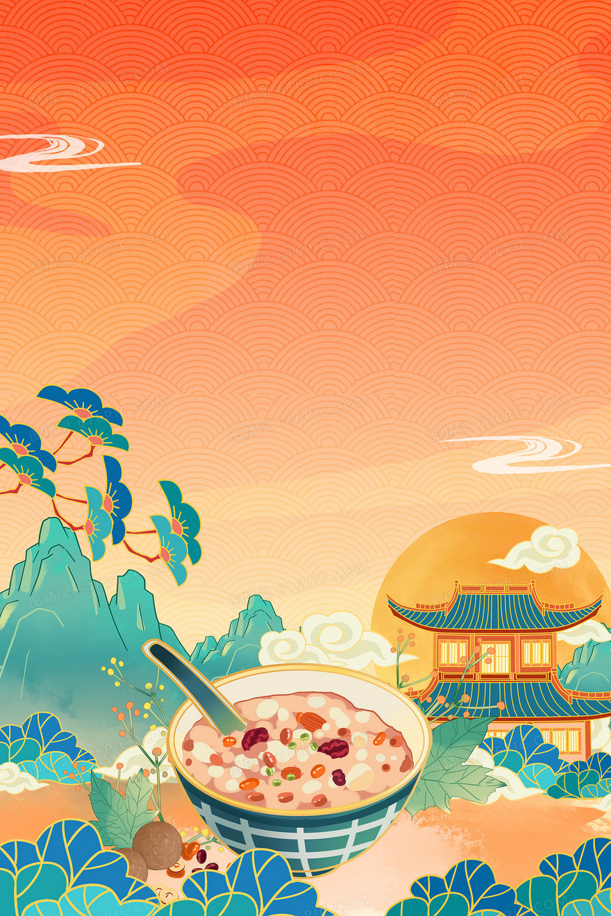 国潮风腊八节传统美食腊八粥背景