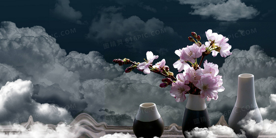黑色质感意境中国风花瓶瓷器背景