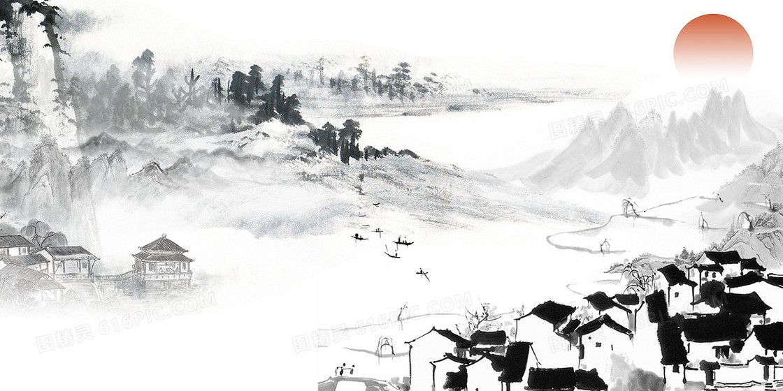 简洁水墨中国风徽派建筑背景