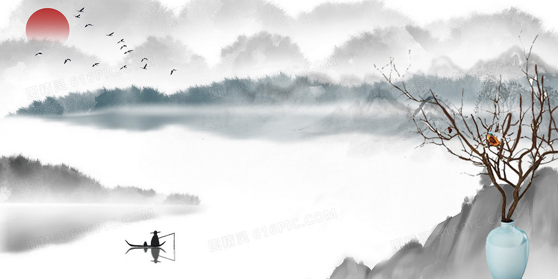 大气山水中国风瓷器背景