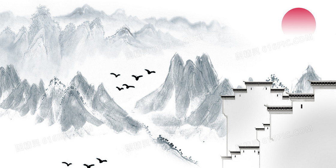 简约中国风徽派建筑背景