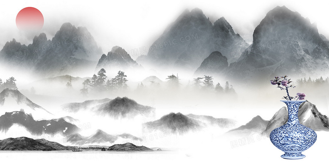 水墨中国风瓷器背景