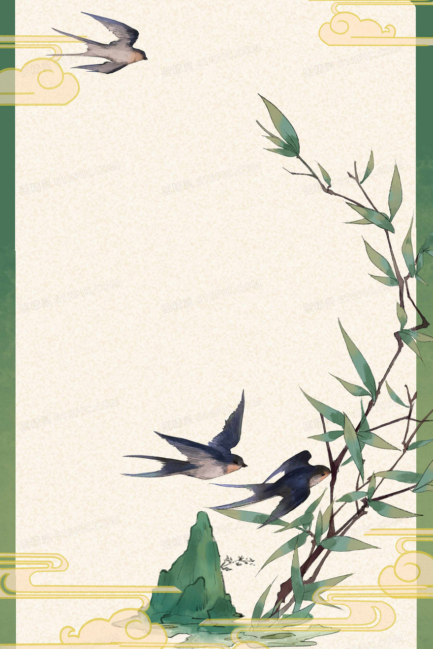复古中国风春天燕子植物背景