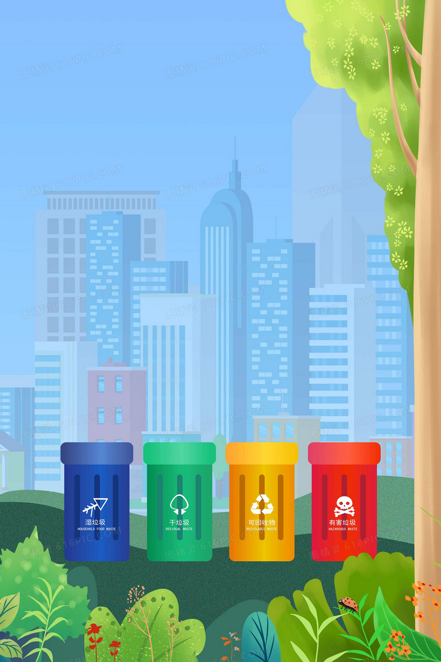 垃圾分类保护环境绿色城市背景
