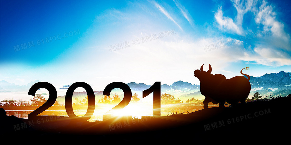 牛年新年剪影2021跨年商务励志摄影图合成背景