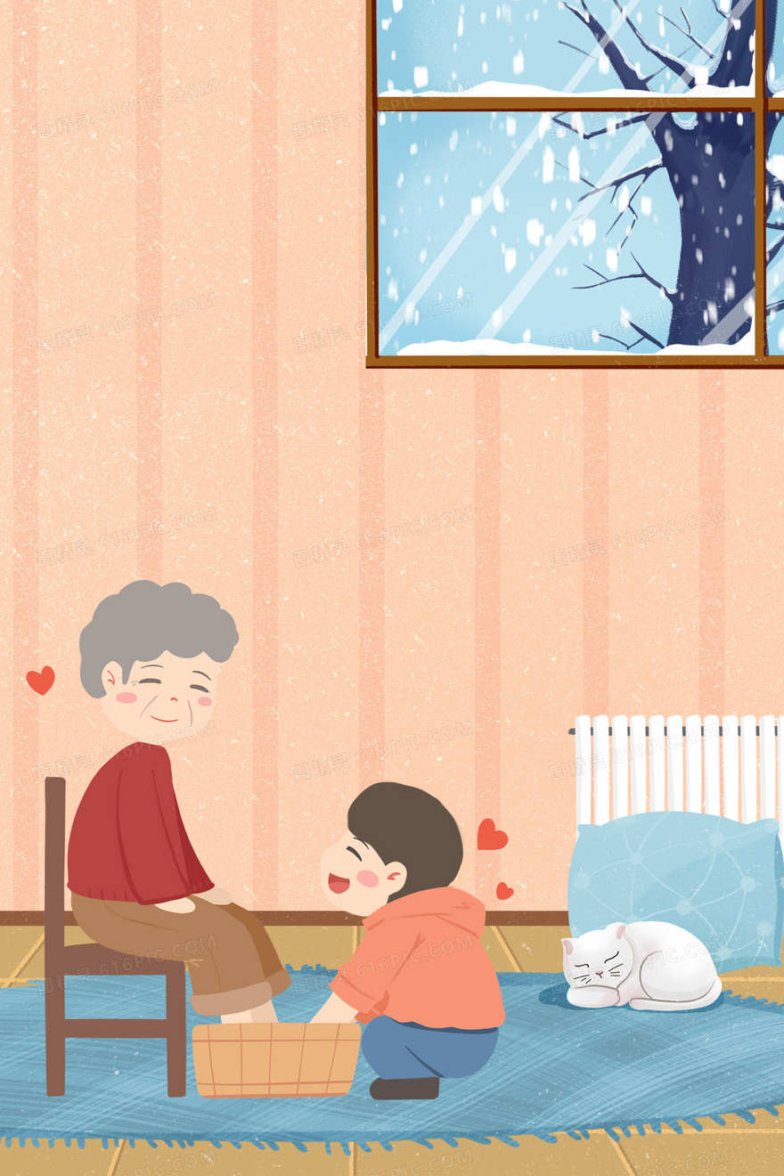 手绘插画中医养生足浴洗脚背景