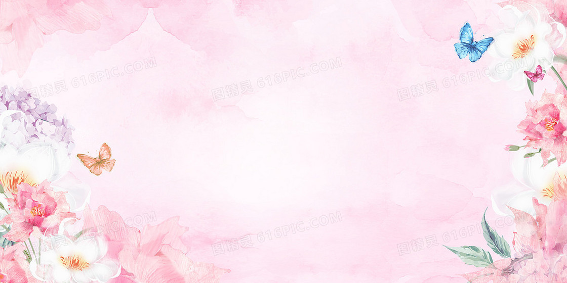 三八妇女节水彩花卉蝴蝶背景