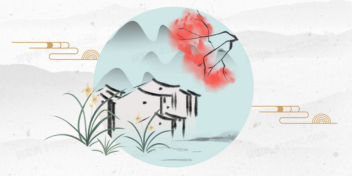 复古文艺中国风意境山水梅兰竹菊系列之空灵兰花背景