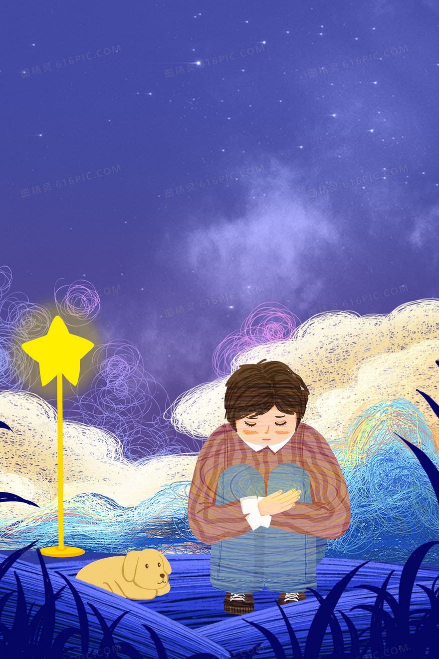 手绘卡通星星的孩子背景