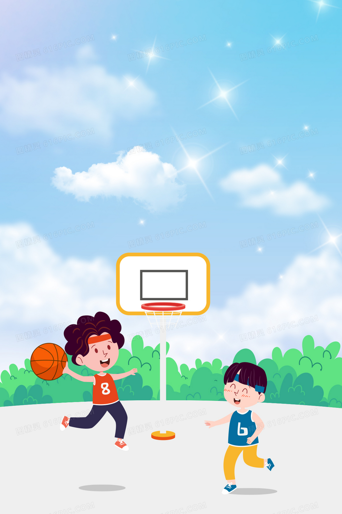 手绘卡通健身篮球运动背景