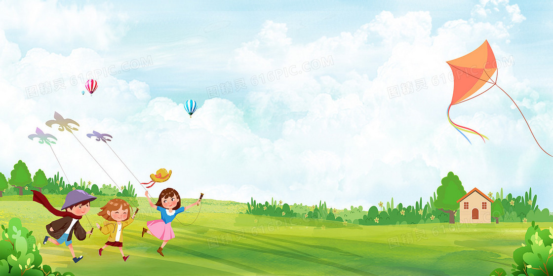 儿童户外运动放风筝卡通背景