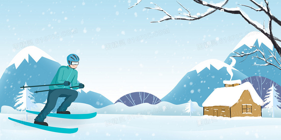 冬日雪花滑雪体育竞技背景