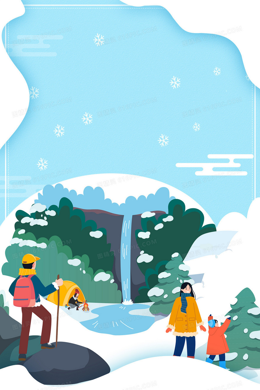 冬季户外体育运动登山野营卡通背景