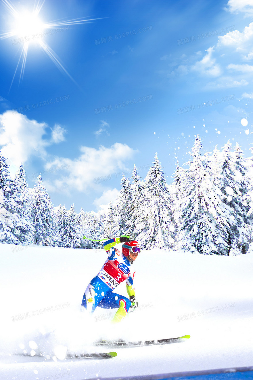 冬季滑雪户外运动摄影图合成体育运动背景