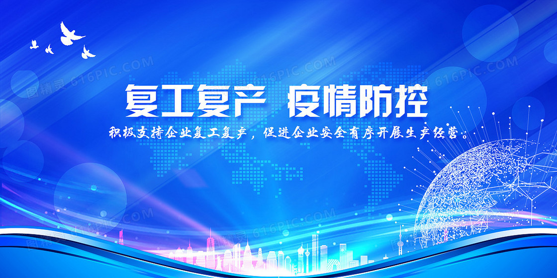 复工复产防疫宣传商务科技风城市背景