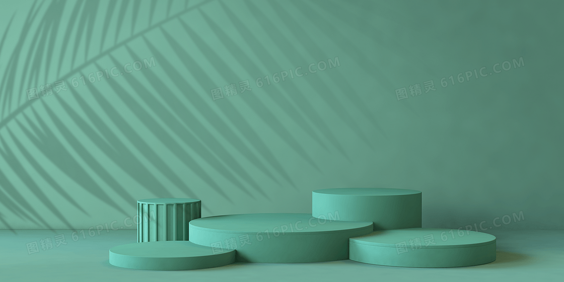 绿色简约C4D立体光影几何小清新电商展台背景